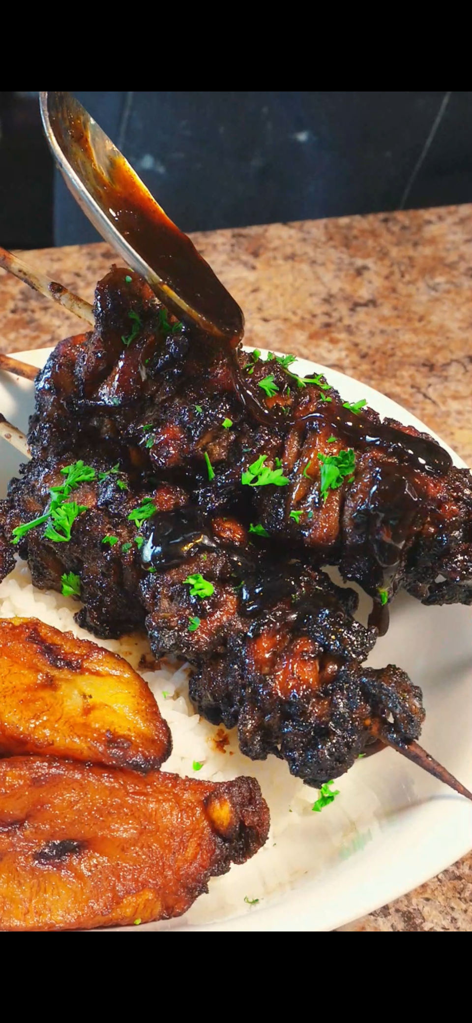 jerk chicken skewers with plantain