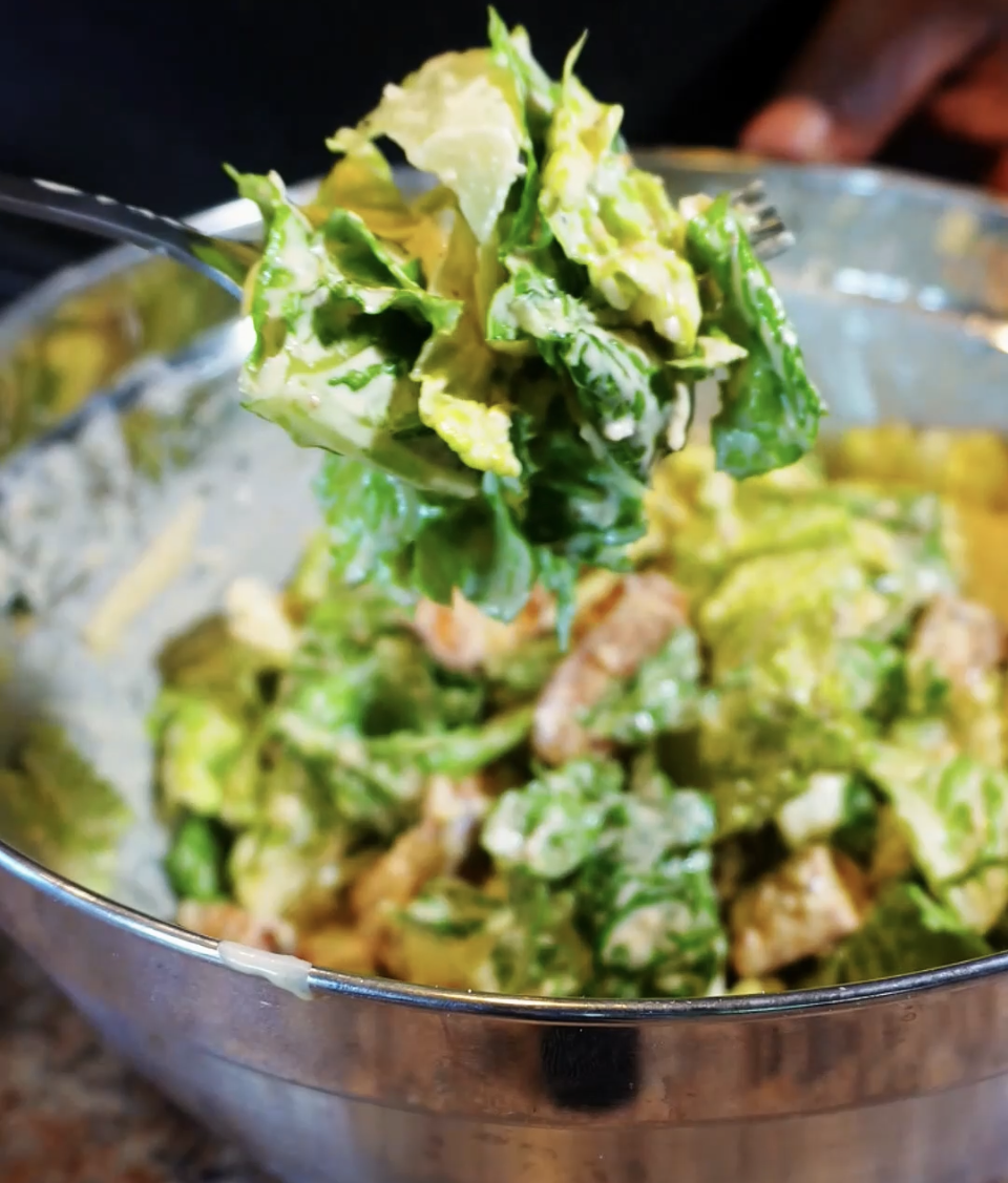 forkful of caesar salad