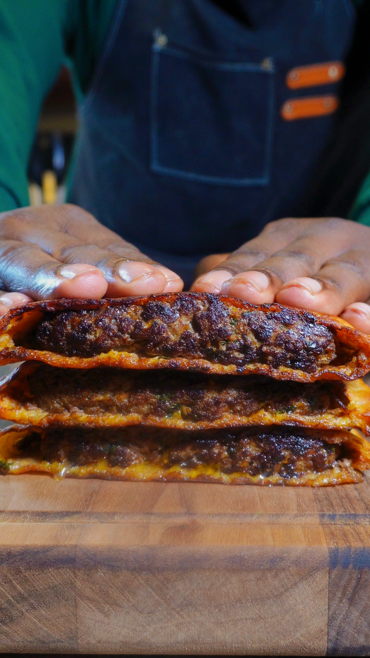 Beef arayes stacked on top of each other