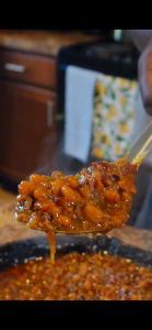 baked beans on a spoon