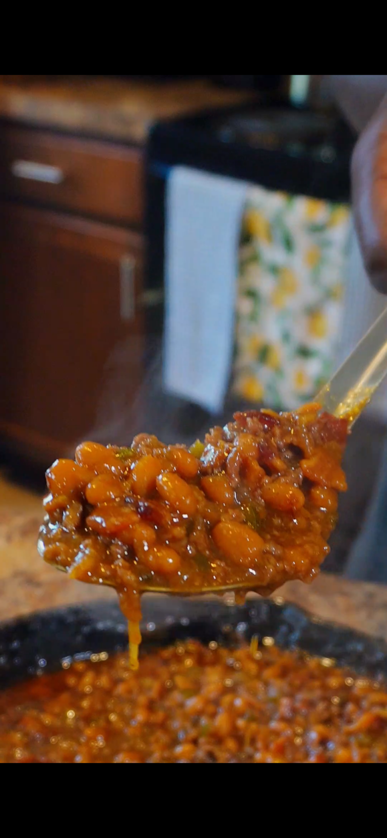 baked beans on a spoon