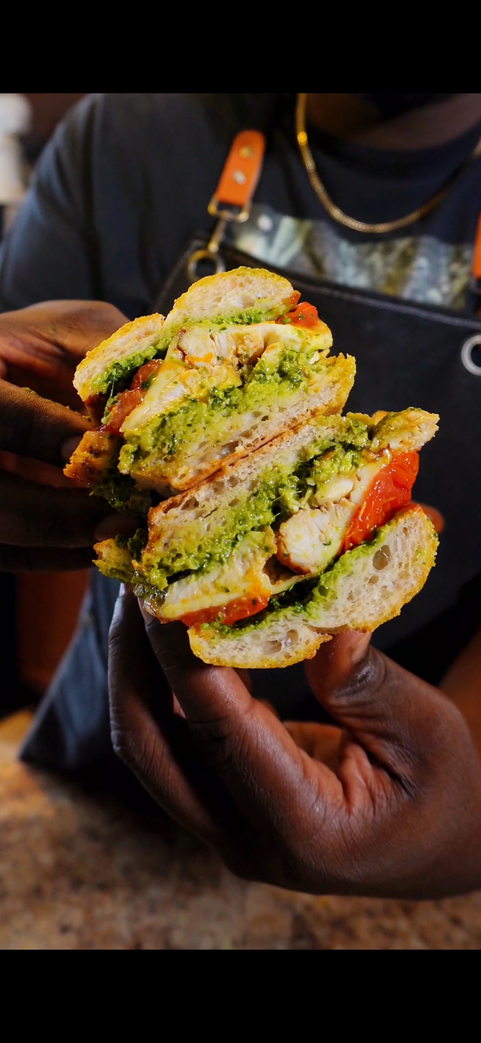 spinach pesto caprese chicken sandwich
