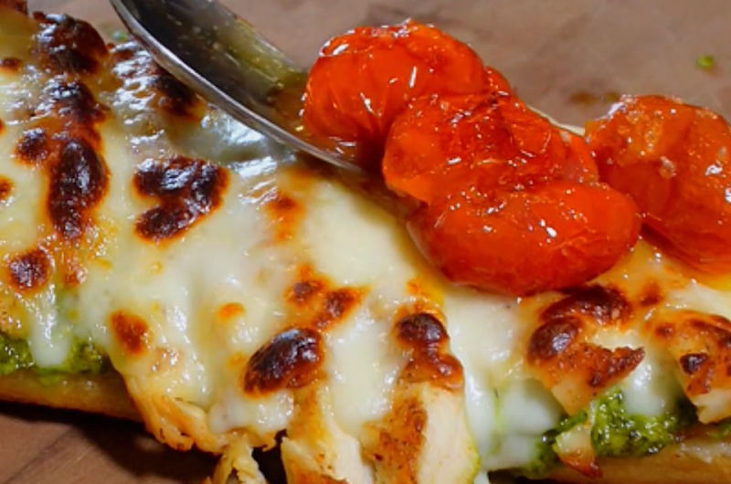 Spinach Pesto Caprese Chicken Sandwich w/ Roasted Cherry Tomatoes