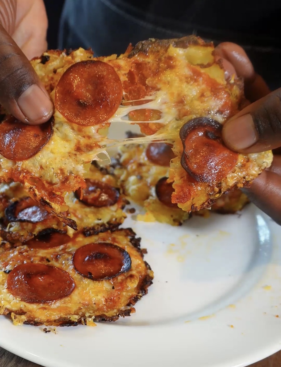 pizza smashed potato cheese pull