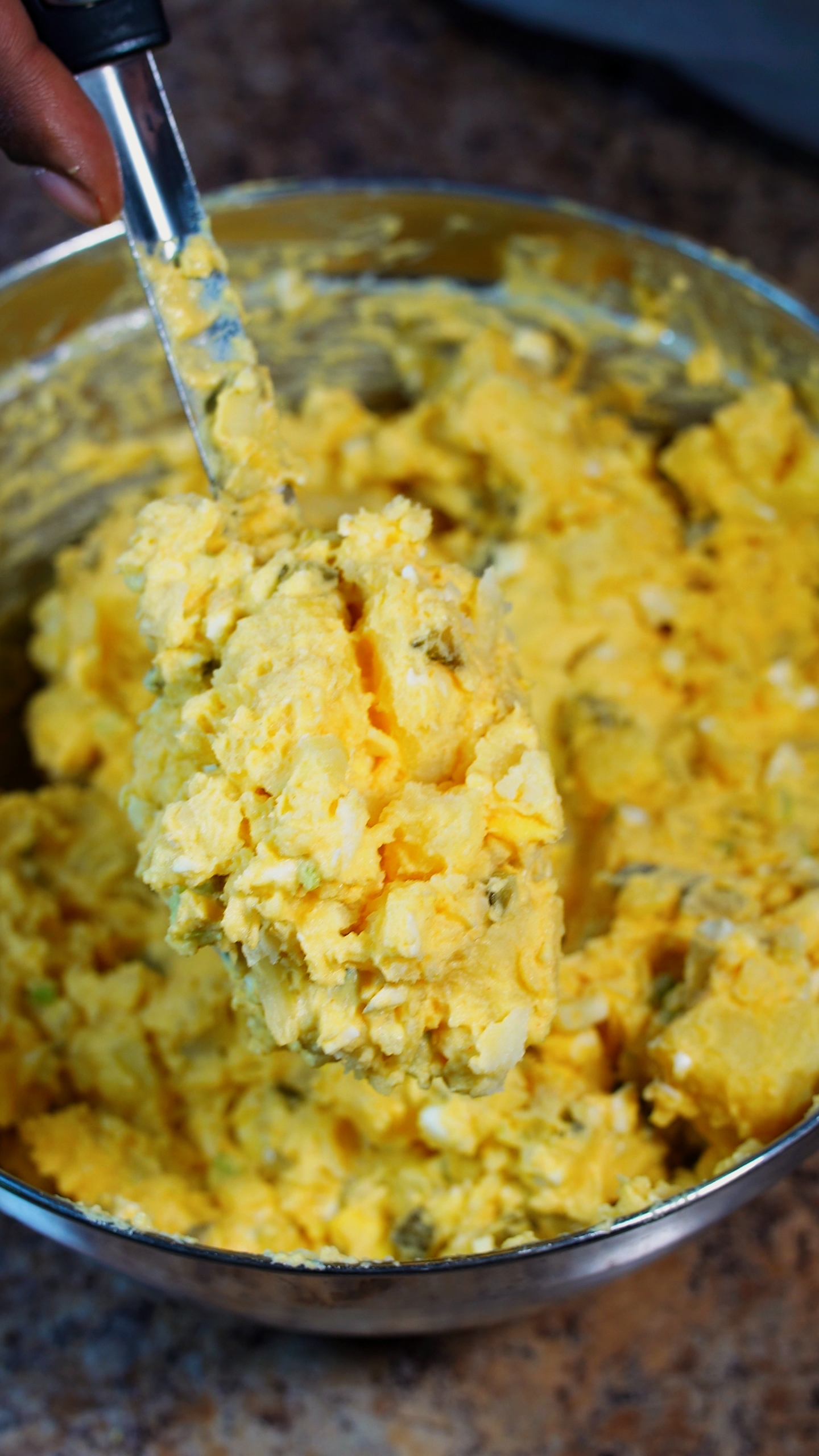 potato salad on a big spoon