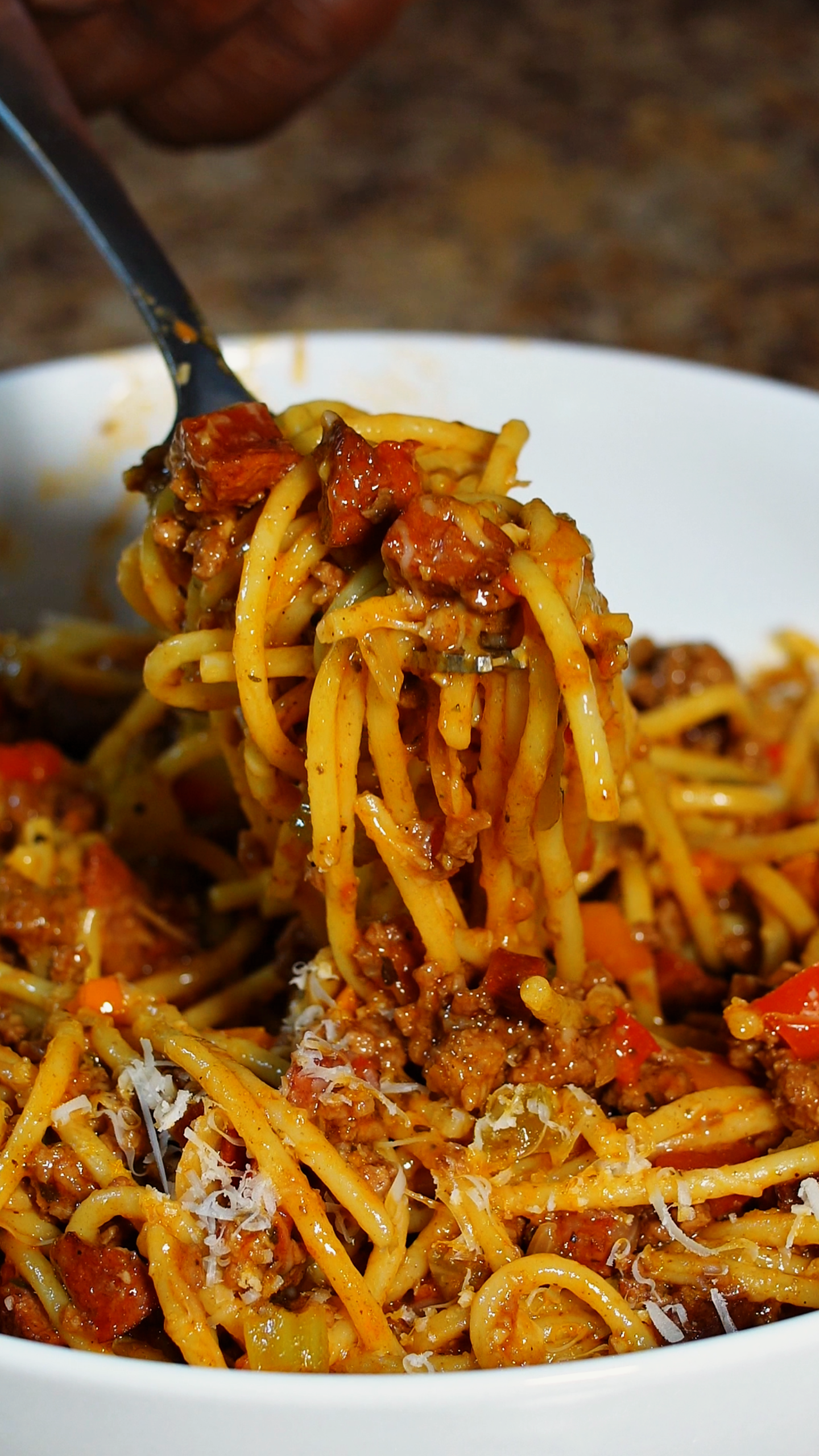 spaghetti on a fork