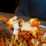 sausage ziti on a spoon