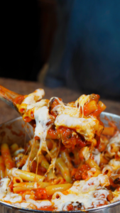 sausage ziti on a spoon